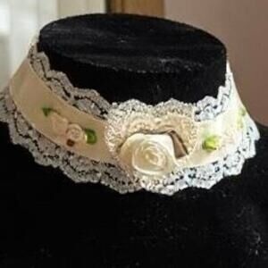 Bridal Lace Ribbon Choker Necklace Handmade Cream Rosette Anna Konya Wedding VNT
